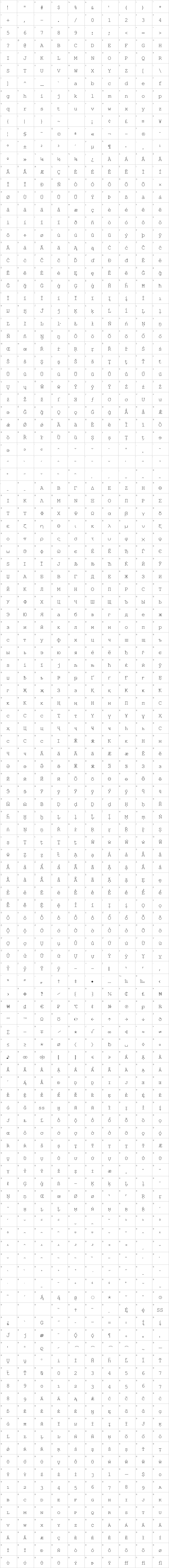 TeX Gyre Cursor Glyph Map